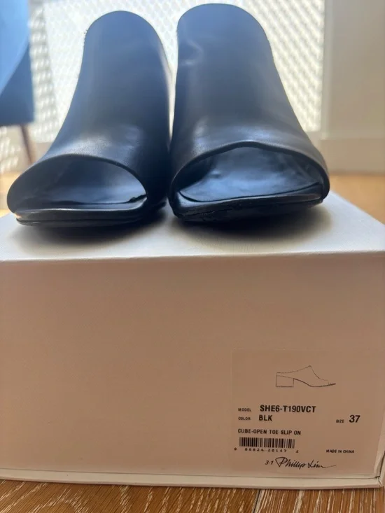 3.1 Phillip Lim Black Leather Block Heel Mule/Slip-On Open-Toe Sandal (7 US) - Picture 2 of 14